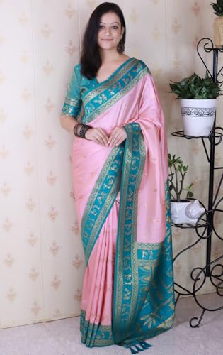 Image of SGF11 Women's Kanjivaram Pure Soft Silk Saree With Unstitched Blouse Piece