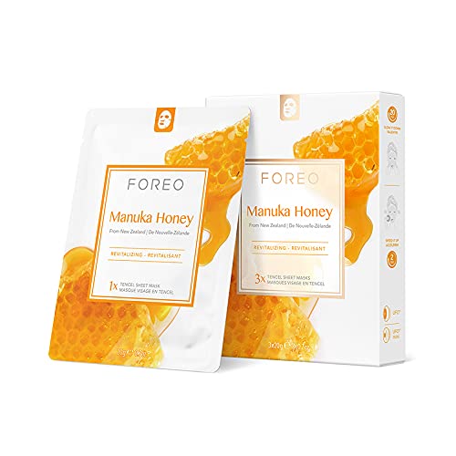 FOREO Facial Sheet Mask Manuka Honey Revitalizing for Dry and Fatigued Skin, 3 pack, Anti-Aging, Deeply Nourishing Clean Forumula, Cruelty-free, Compatible with UFO devices
