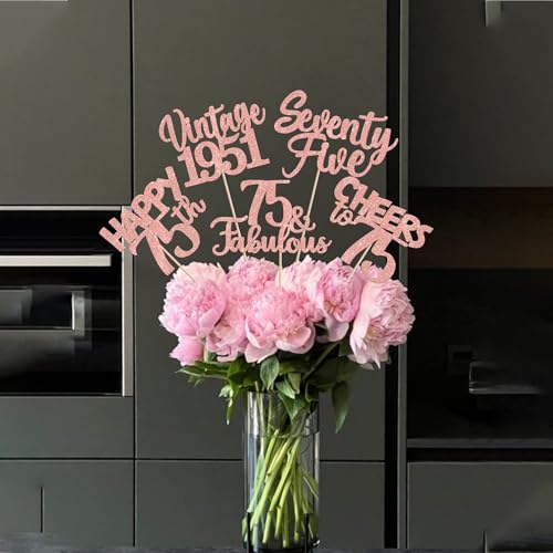 Image of 15 PCS 75th Birthday Centerpiece Sticks Seventy Five Happy 75th Vintage 1951 Table Flower Centerpieces Sticks Cheers to 75 Fabulous Floral Decorations for 75th Birthday Party Supplies Rose Gold