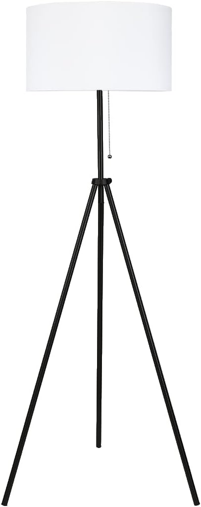O’Bright Tripod Floor Lamp, Adjustable in Height, 100% Metal Body with Linen Drum Shade, E26 Socket, Bedside Lamp, Standing Light for Living Room, Bedroom, Office, Black