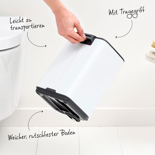 Brabantia Bo Treteimer 7 L (mattstahl), platzsparender Mini Mülleimer mit Soft-Close-Funktion und leichtgängigem Pedal, Badmülleimer mit herausnehmbarem Inneneimer, inklusive PerfectFit Müllbeuteln
