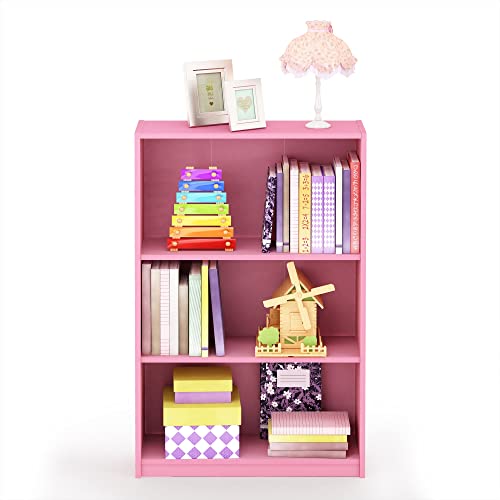Furinno Jaya Simple Home 3-Tier Adjustable Shelf Bookcase, Pink #TOP5