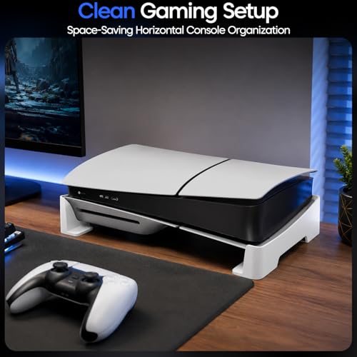 Image of Sounce Horizontal Stand for PS5 Slim /Pro Console - Anti-Slip ABS Base, Port & Button Access, Stable Desk Organizer for PS5 Slim Digital & Ultra-HD Edition