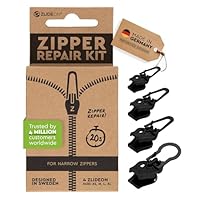 Zlideon Reißverschluss Reparaturset für schmale Reißverschlüsse – 4 Stück, Schwarz | Sofortiger Ersatz-Schieber für Kleider, Bettwäsche, Innentaschen von Handtaschen