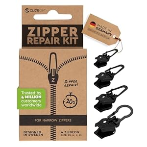 Zlideon Reißverschluss Reparaturset für schmale Reißverschlüsse – 4 Stück, Schwarz | Sofortiger Ersatz-Schieber für Kleider, Bettwäsche, Innentaschen von Handtaschen