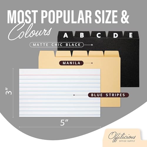 OFFILICIOUS Business Card Organizer 3x5 - Premium Index Card Holder Box for Flashcards, Notecards, Recipes - Recipe Box with Cards & Dividers, Labels, Stickers