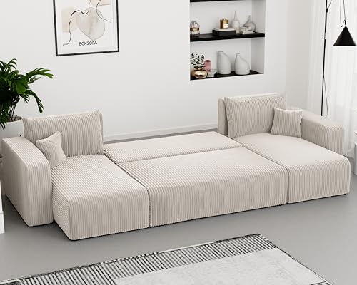 Canapé U XL convertible velours beige rangement IDOHOME