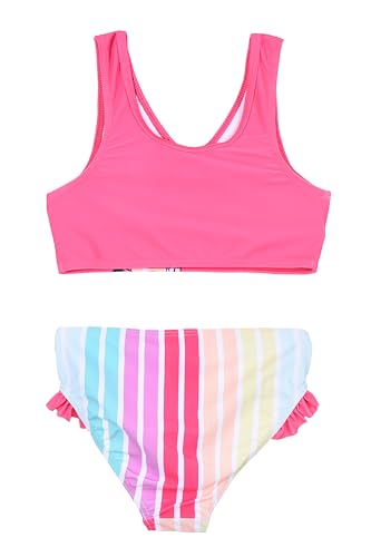 Disney Minnie Mouse Mädchen Bikini, Regenbogen Zweiteiliger Badeanzug, Sommer Badeanzug für Kinder, Größe 4 Jahre | Fuchsia