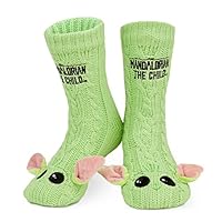 Disney Stitch Slipper Socks For Women Teens Warm Slipper Socks Bed Socks Non Slip Socks Gifts for Her (Green Baby Yoda)