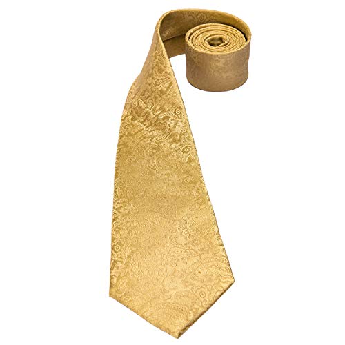 Hi-Tie Mens Gold Paisley Necktie With Handkerchief Cufflinks Set For Wedding #TOP4