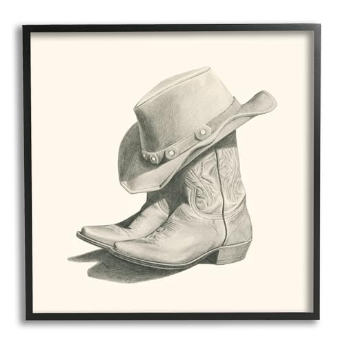 Image of 'Cowboy Boots Drawing'| Framed Giclee Art | Stupell Industries | Black, 17 x 17 Inches, Easy to Hang and Sturdy, Made in USA, by Grace Popp