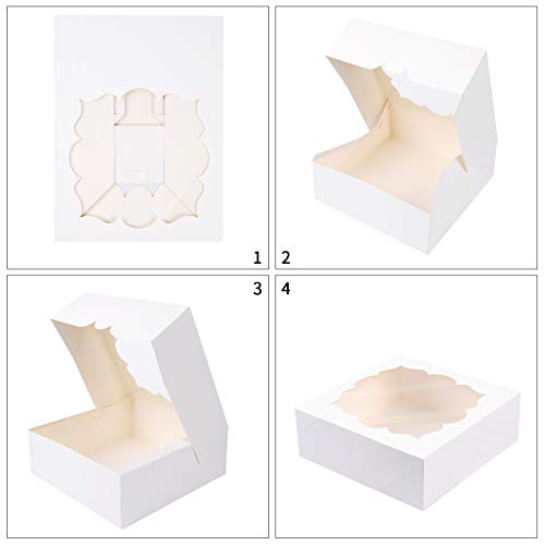 LOKQING 20 Pack Pie Boxes Cake Boxes Bakery Boxes with Window Pastry Boxes for Gift Giving 9x9x3inch (White)