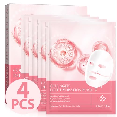 Collagen Night Wrapping Mask, Maschera Viso Peel Off al Collagene Biologico, per Idratare, Bellezza Skincare Maschera Coreana per Idratare, Levigare e Rassodare la Pelle Durante la Notte (Rosa-4PCS)