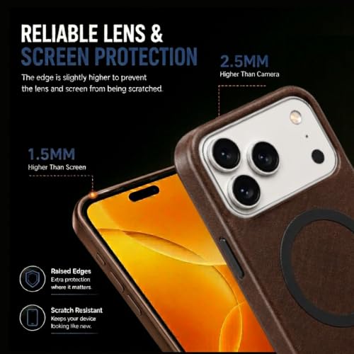 Image of Premium Vegan Soft Leather Magnetic Case for iPhone 17 Pro (6.3 Inch), Dark Brown Slim Shockproof Anti Fingerprint Matte Finish, Scratch Resistant Surface, Raised Camera Protection, Anti Slip Grip