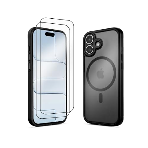Tirita for iPhone 17 Case Black: Compatible with Magsafe, with Screen Protector, Shockproof, Scratch Resistant, Slim Black Translucent Matt Case