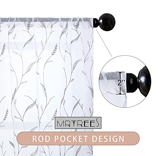 Mrtrees Embroidery Sheer Curtain Valance 54X16 Inches Long Small Modern Kitchen Valance Living Room Bathroom Voile Rod Pocket Window Treatment Decor(1 Pack, Grey Wheat Spike On White) #TOP1