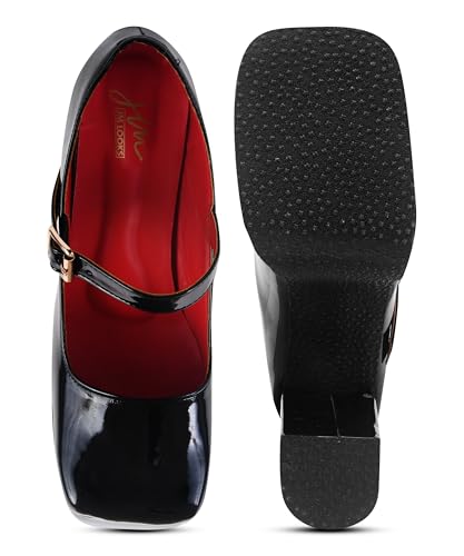 Image of JM LOOKS Retro-Chic High Platform Mary Jane Pumps with Secure Ankle Strap and Bold Chunky Block Heel