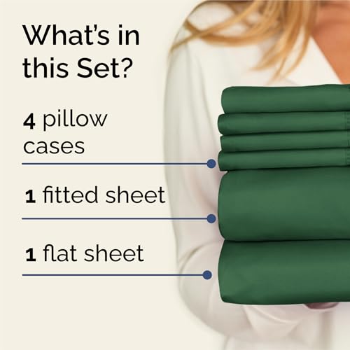 Image of King 6 Piece Bed Sheet Set - Breathable & Cooling Sheets - Emerald Green | Ultra Soft Hotel Luxury Bedding Set w / 8-16 Inch Deep Pockets - 1 Flat & 1 Fitted Sheet & 4 Pillowcases - Wrinkle & Fade Free