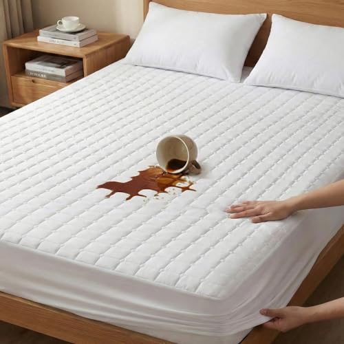 Image of Ayka 100% Waterproof Quilted Mattress Protector King Size 84x72 inch Breathable Noiseless Ultra Soft Fitted Bed Protector Mattress /Bed Cover (White, Super King (84 * 72 inch))