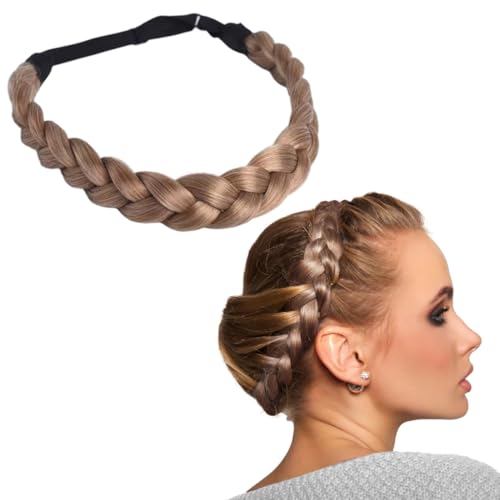 Quesuc Chunky Wide Plaited Wedding Fluffy Braids Wig Women Girl Beauty Accessory(Braun)