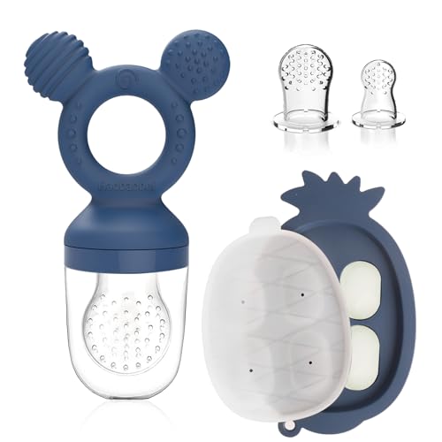 Image of HAOBAOBEI Teething Toys, Baby Fruit Food Feeder, Breastmilk Popsicle Molds for Baby Cooling Relief (Blue, Mini Mouse)
