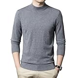 [ゲイショウ] ニットセーター モックネック メンズ 長袖 ビジネス 中厚手 男子 スクールセーター 無地 ユニセック 春秋冬 ハイネック [ 杢グレー、M ]