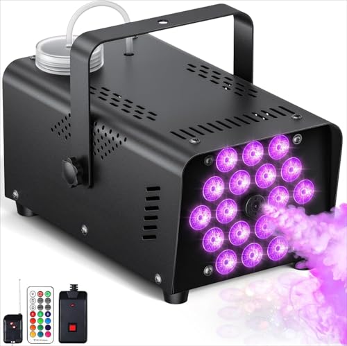 Forubar Fog Machine 18 LED Lights 500W 13 Colours Smoke Machine with Disco Ball Lights Wireless Remote Control Perfect for Parties Wedding Halloween (18 Lights)
