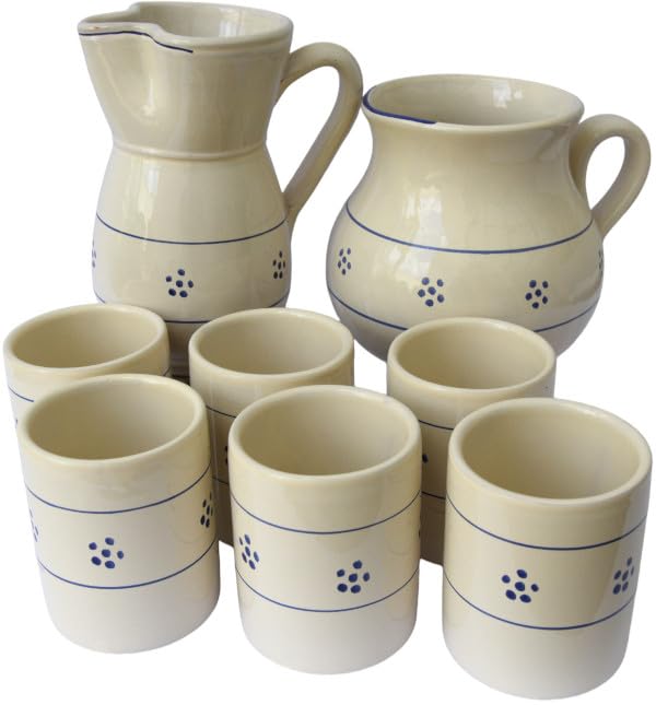 Set Sei Bicchieri in Terracotta, con Brocca Ursulo e Brocca Bombata Stelle Dipinti a Mano , Set Brocca e Bicchieri, Set Bicchieri Acqua e Vino, Bicchieri Colorati, Brocca Vino, Brocca Acqua