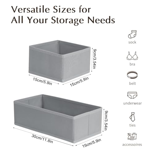 DIMJ Drawer Organisers 4 Pack Foldable Storage Box, Fabric Wardrobe Storage, Dresser Drawer Dividers Cubes for Bras, Socks, Underwear, Ties, Scarves, Cosmetics (Grey) - Image 4