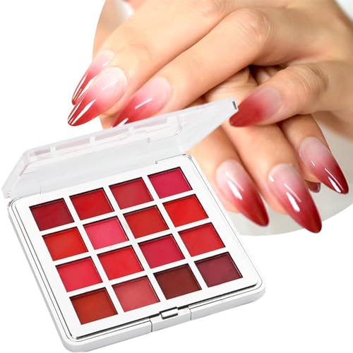 Red Nail Pigment Powder Kit 16 Grids Gradient Chrome Nail Powder for Nails Art Design DIY Neon Pink Manicure Glitter Powder Dust with Tools