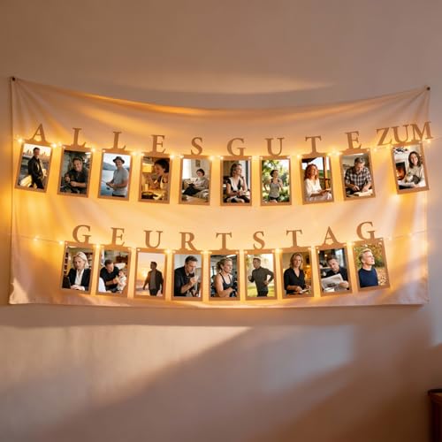 TUZELITY Foto Banner Geburtstag Deko Junge & Mädchen – Geburtstagsdeko Fotogirlande für Geburtstagsparty – Alles Gute zum Geburtstag Deko Girlande inkl. LED-Lichterkette