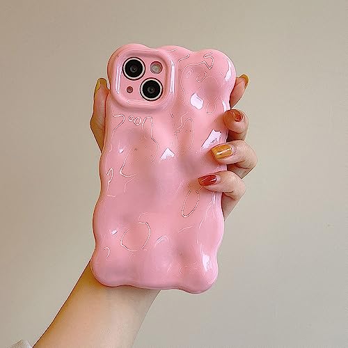YUMESS Funda Suave para teléfono Corea 3D Meteorite Pearl Cream White para iPhone 14 Pro MAX 13 12 Pro MAX 11 Fashion Wave Bumper Cover, Rosa, para iPhone 12