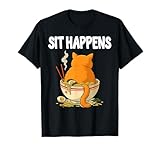Funny Cat Ramen Bowl Sit Happens Orange Chubby Tabby Humor T-Shirt
