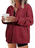 Eytino Plus Size Hoodies for Women Long Sleeve Full Zip Up Drawstring Oversized Hooded Sweatshirts with Pockets,4X Red