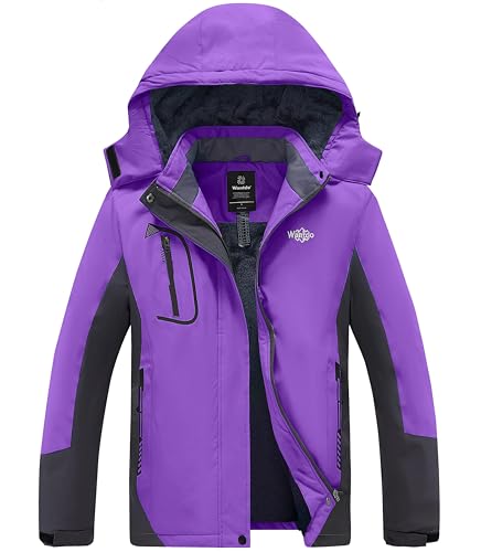 Wantdo Women's Waterproof Mountain Jacket Fleece Windproof Ski Jacket Purple US S Purple Small