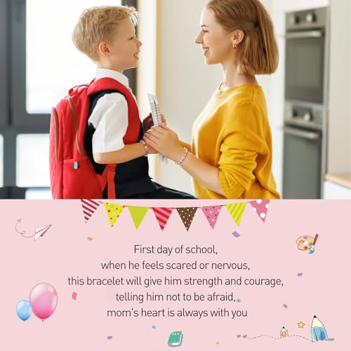 Image of First Day of School Mommy and Me Matching Bracelet Set kindergarden Pre-K Back to School Gifts Adjustable Heart Clay Bead Jewelry for Mother Daughter Dad Son