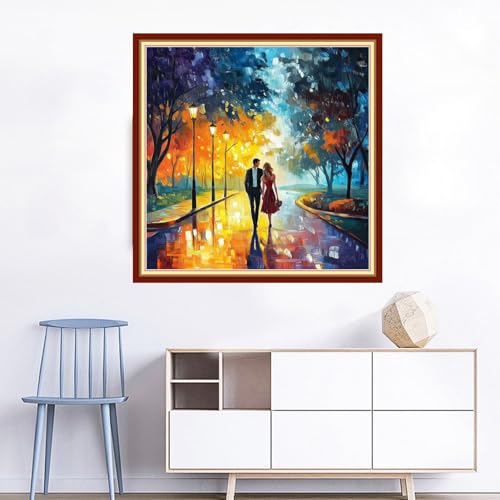 Image of Joyhoor Cross Stitch Kits for Beginners Stamped Cross-Stitch Supplies Needlework preprint Embroidery Kits for Adults DIY Needlepoint Kits Embroidery Patterns 11CT-Romantic Couple 18x18 inchs