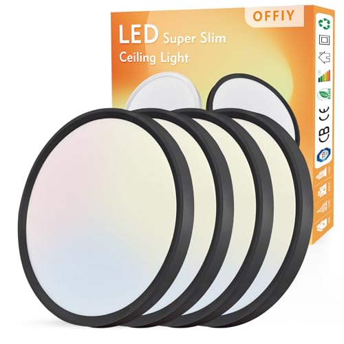 OFFIY Paquete de 4 plafones LED empotrables de 30 cm, 24 W, 2520 lm, 3000 K/4000 K/6000 K CCT, lámpara de techo superdelgada seleccionable, panel plano redondo cerca del techo, para pasillo