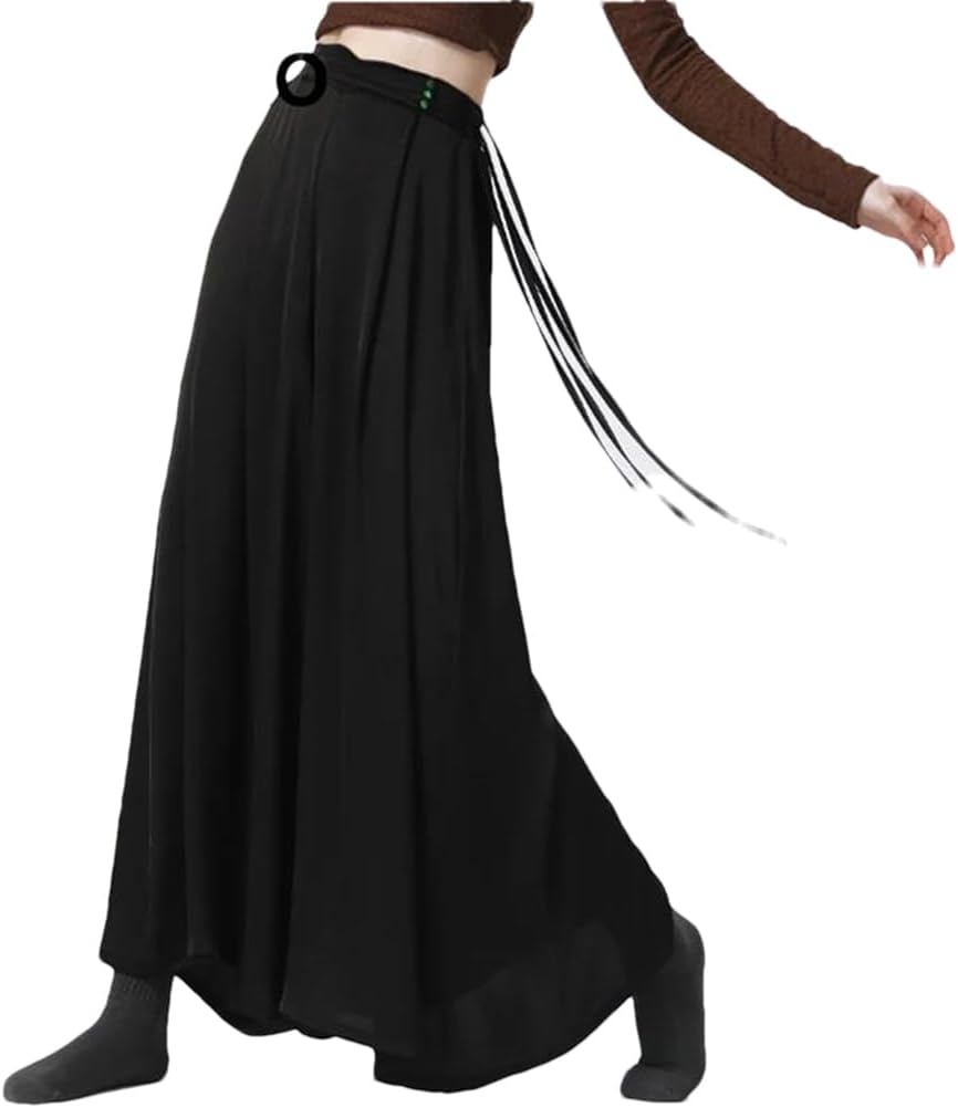 Women Waist Tied Wide Leg Pant Modern Dance Chinese Ethnic Classical Straight Tube Loose Trousers