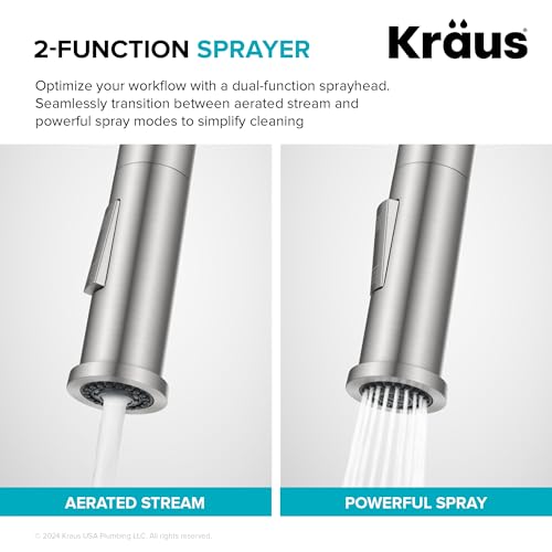 KRAUS Torak Pull Down Kitchen Faucet in Spot-Free Stainless Steel with 2 Function Sprayer, Pre-Attached Water Lines, and Mounting Hardware, KPF-2841SFS - image 6