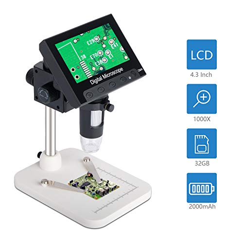 ESAKO 4.3 inch Digital Microscope 1000X Magnification USB Microscope 2000mAh Rechargeable Battery 32GB for Kids Students