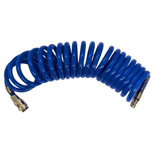 Lumonic I Tuyau spiralé en PU avec raccord rapide I 6,5mm/10mm I 5m I pour compresseurs et outils pneumatiques I flexible, résistant à l'abrasion I Rallonge d'air comprimé I Boîte