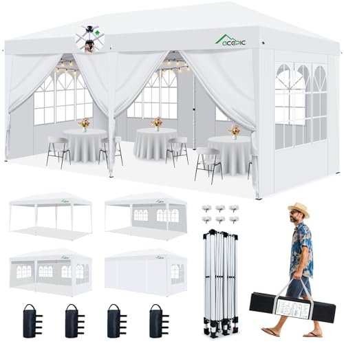 Acepic 10x20 Pop Up Canopy Tent with 6 Removable Sidewalls, One-Push Center Lock Design, Commercial...