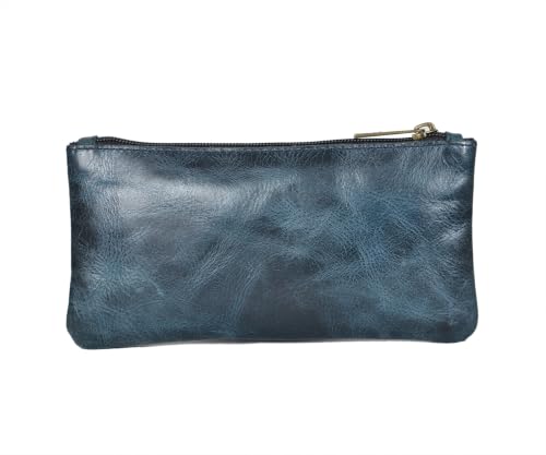 Image of Vintage Leather Pencil Case Pouch, Pen Pouch for Work & University, for Men,Women /Leather Pencil Cases for Adults Perfect for Office /Tool Pouch Zipper Bag, Small Tool Bag (Blue)