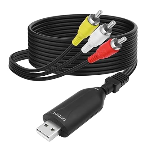 MEIRIYFA Karta przechwytywania audio wideo USB 2.0, konwerter VHS VCR na cyfrowy USB 2.0 złącze wtyk męski na 3 złącza RCA męskie karta przechwytywania audio wideo adapter kompozytowy AV kabel dla PC
