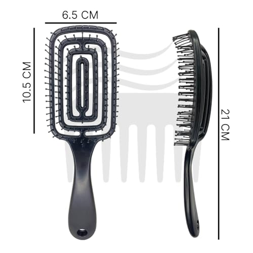 Image of Combelle Curved Vented Hair Brush, 21 cm, Black | Detangling Comb for Wet, Dry, Curly, Thick Hair | Faster Blow Drying, Anti-Frizz, Heat-Resistant for Women, Men & Kids (Multicolor)