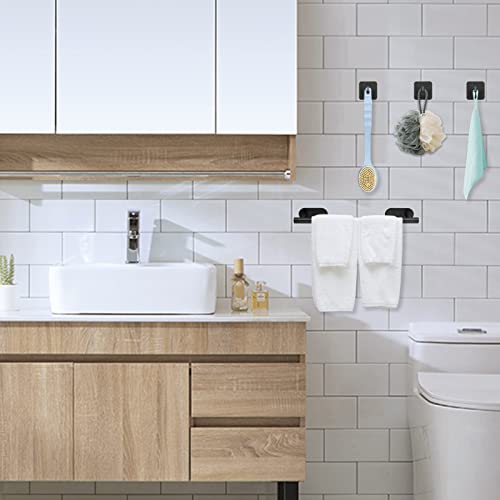 16-Inch Towel Bar, Jigiu Self Adhesive Towel Holder With 3 Packs Towel Hooks, Bath Towel Bar Rack Sus304 Stainless Steel Wall Mount Bathroom Hardware Accessory Kit No Drilling For Kitchen -Black #TOP4