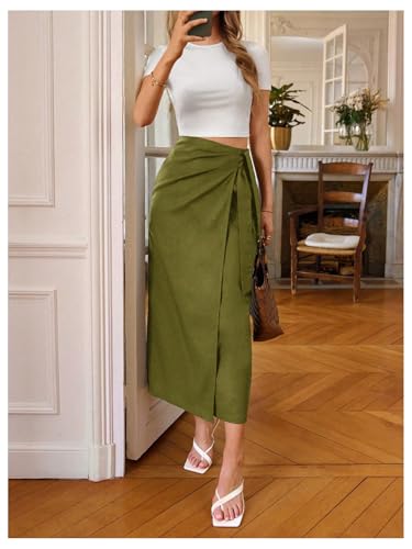 Milumia Women's Linen Knot Side Wrap Skirt Casual High Waisted Midi Skirts2