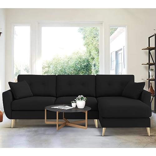 Image of BRAXTON Lindel RHS 4 Seater L Shape Sofa Set for Living Room (Black) Premium Velvet Fabric Sofa