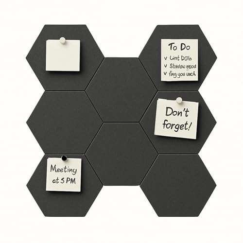 Image of MMT Acoustix PinFelt Hexagon Bulletin Board - Set of 7 12x12 inch Felt Office Pin Board Tiles for Notes Reminders & Work Organisation Self-Adhesive, Pin-Friendly, Acoustic Panels for Wall (Ash)